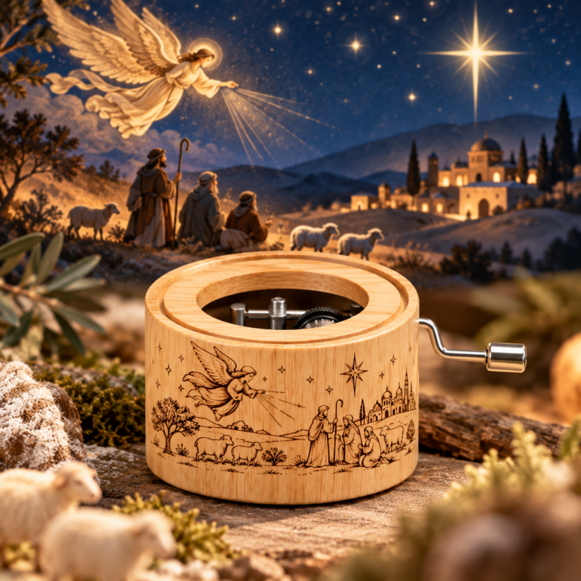 Spieluhr mit dem Weihnachtslied: „Vom Himmel hoch“ | Motiv „Die frohe Botschaft“ – Bild 2