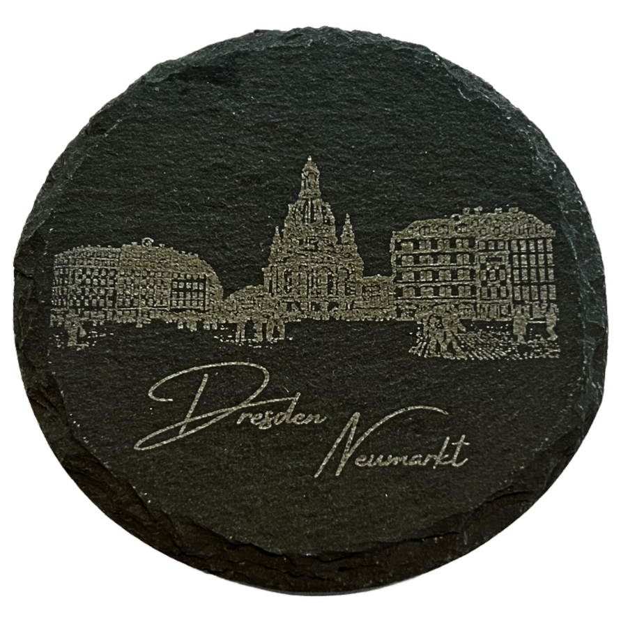 dekorativer Untersetzer aus Naturstein zeigt als Motiv Neumarkt mit Frauenkirche Dresden