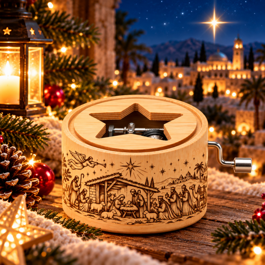 Spieluhr O du fröhliche mit dem Motiv: Weihnachtswunder in Bethlehem – Bild 2