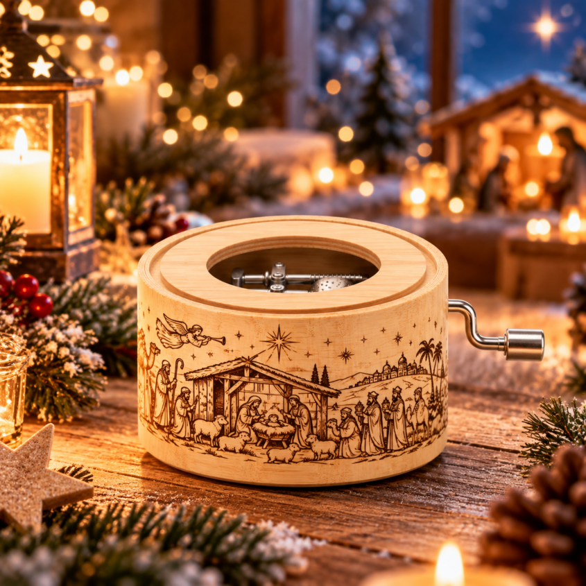 Spieluhr O du fröhliche mit dem Motiv: Weihnachtswunder in Bethlehem – Bild 2